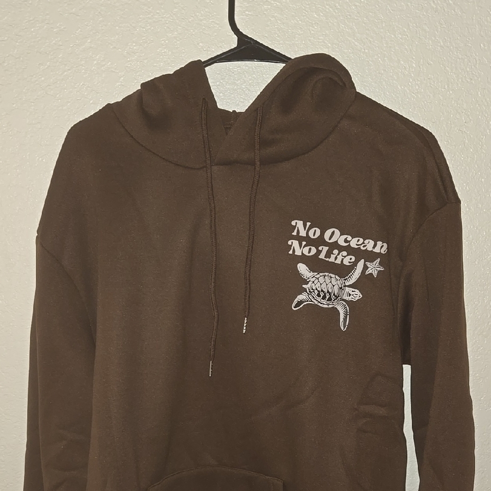 Brown Retro Hoodie "No Ocean, No Life" Hoodie